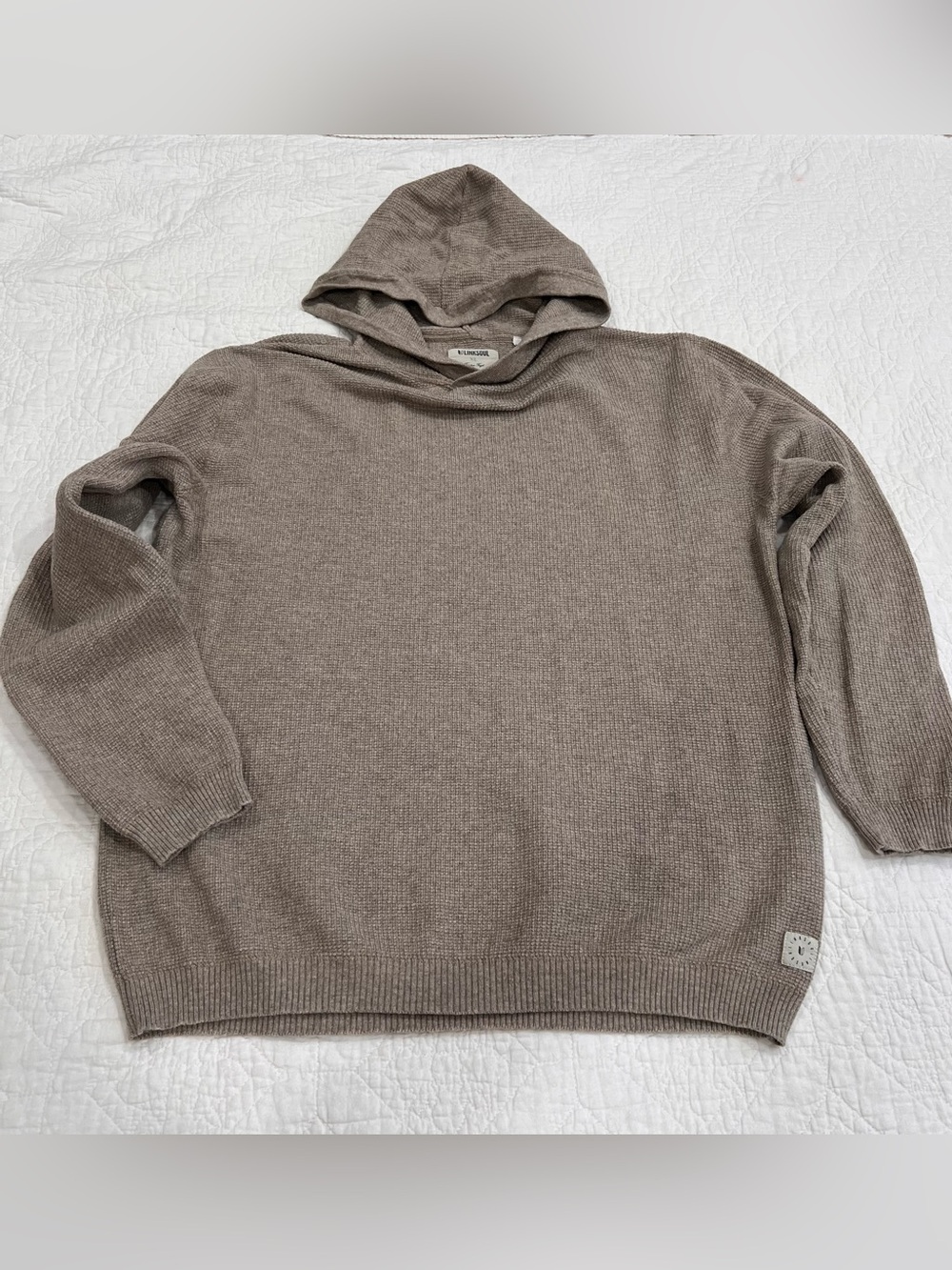 Linksoul Men's XL waffle knit hoodie in Taupe Brown - missing hoodie pulls